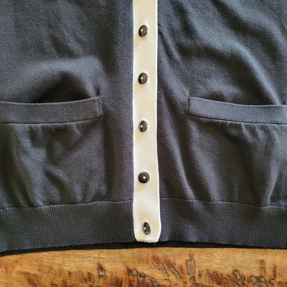 Calvin Klein Womens Small Short Sleeve Black White Button Up Sweater Cardigan B4 - Picture 5 of 6